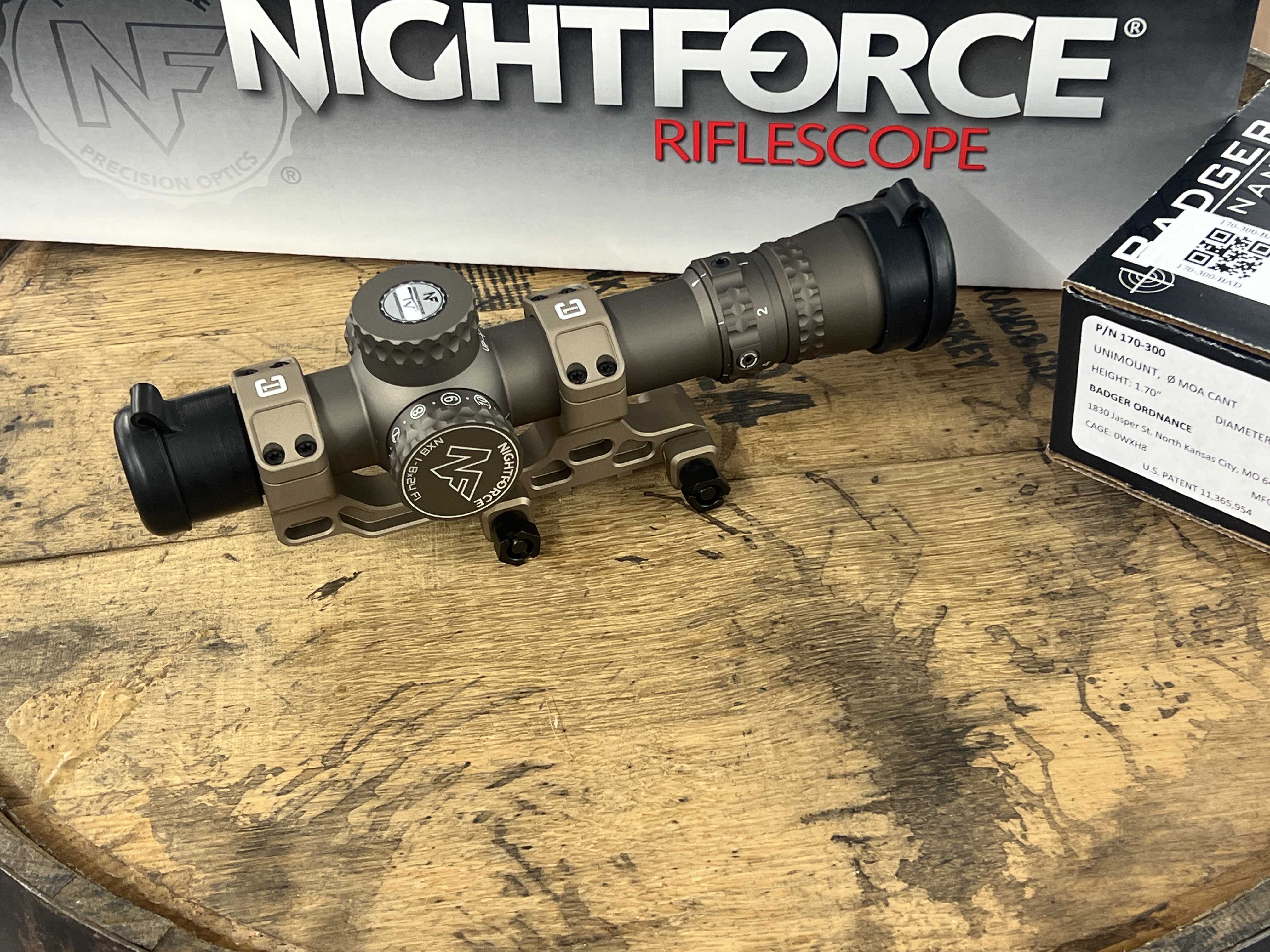 Nightforce NX8 1-8x24mm F1 .2 MRAD PTL FC-DMX E/W C663 Badger Mount